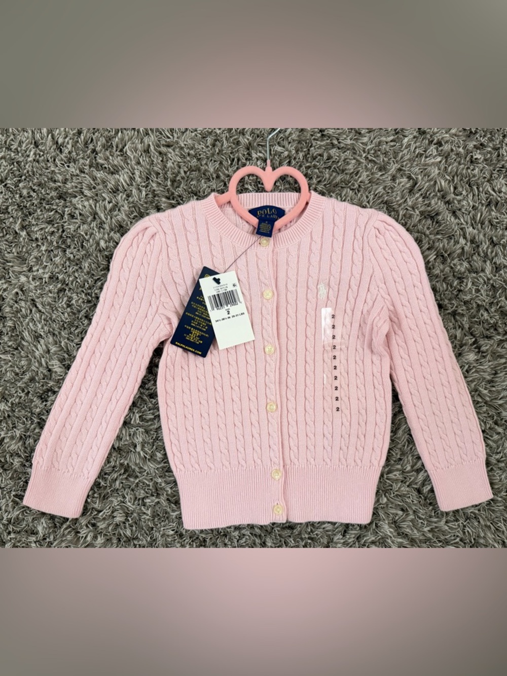 Polo Ralph Lauren Baby Pink Cable Knit Cardigan size 2 T NWT